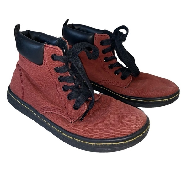 Dr Martens sz 6 Red Maelly Canvas Ankle Boots Padded Collar Women's Shoes - Picture 3 of 12